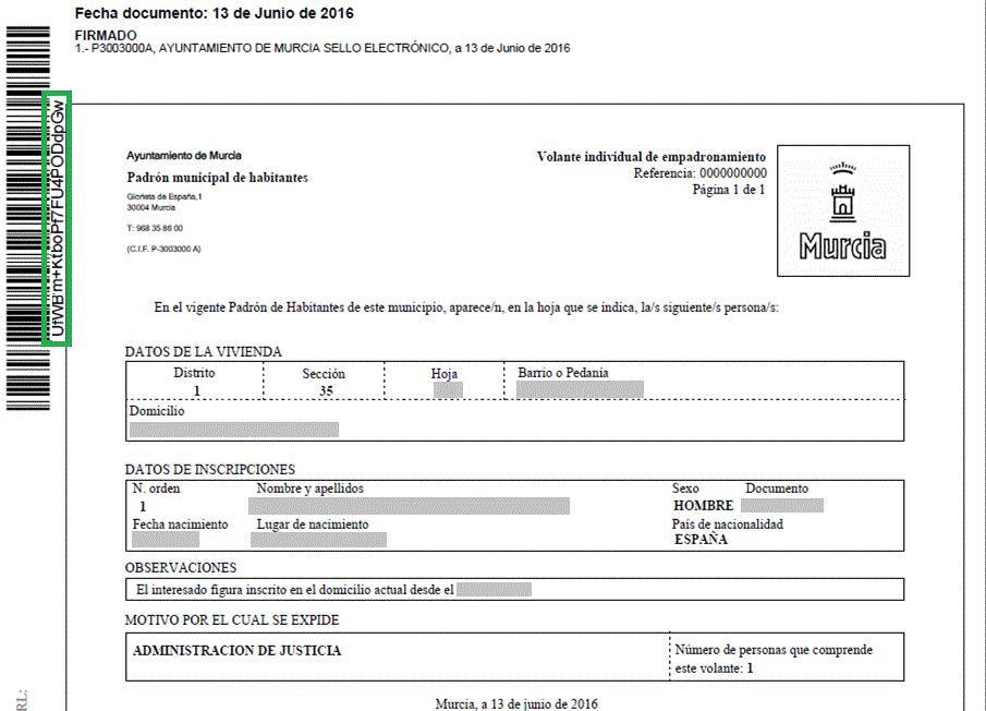 Ejemplo de documento con CSV
